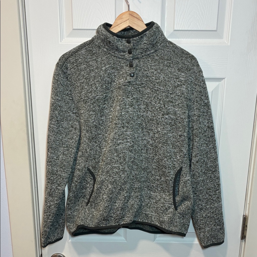 Eddie Bauer Green and Gray Snap-Front Fleece Pullover Hoodie